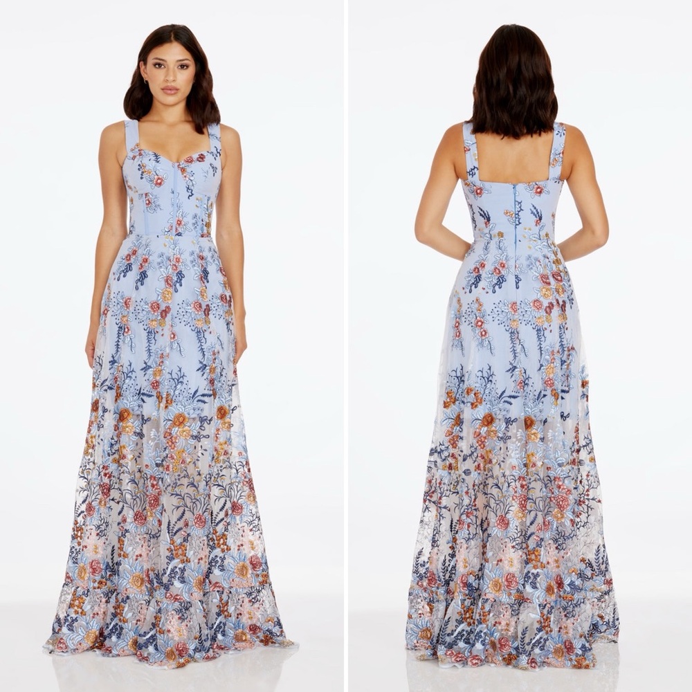 Dress the Population Embroidered Floral Bustier Anabel Gown - XS